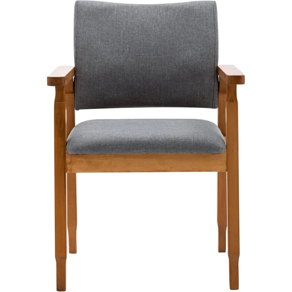 Set of 4 mid-century modern dining chairs – walnut wood frame & grey fabric seats