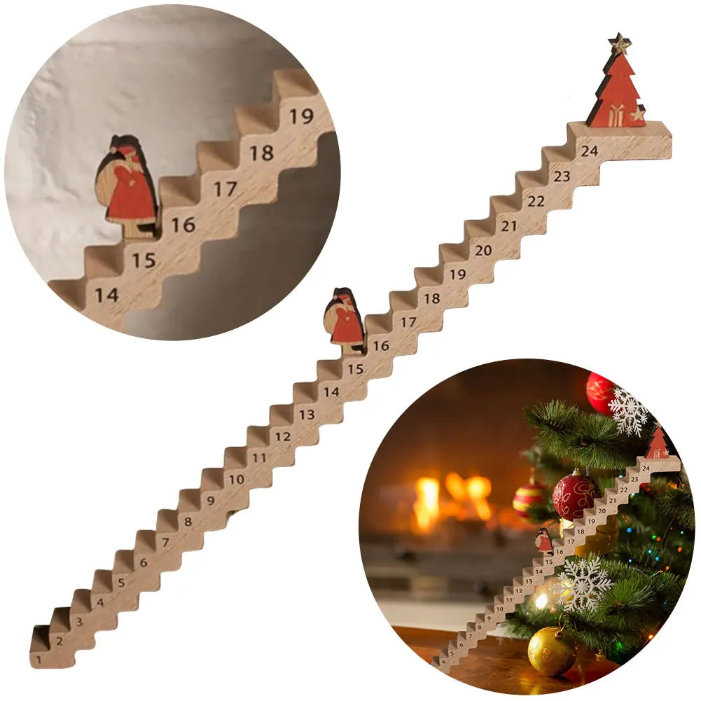 Countdown to christmas calendar creative wooden stairs climbing santa claus travel advent for home decoration
