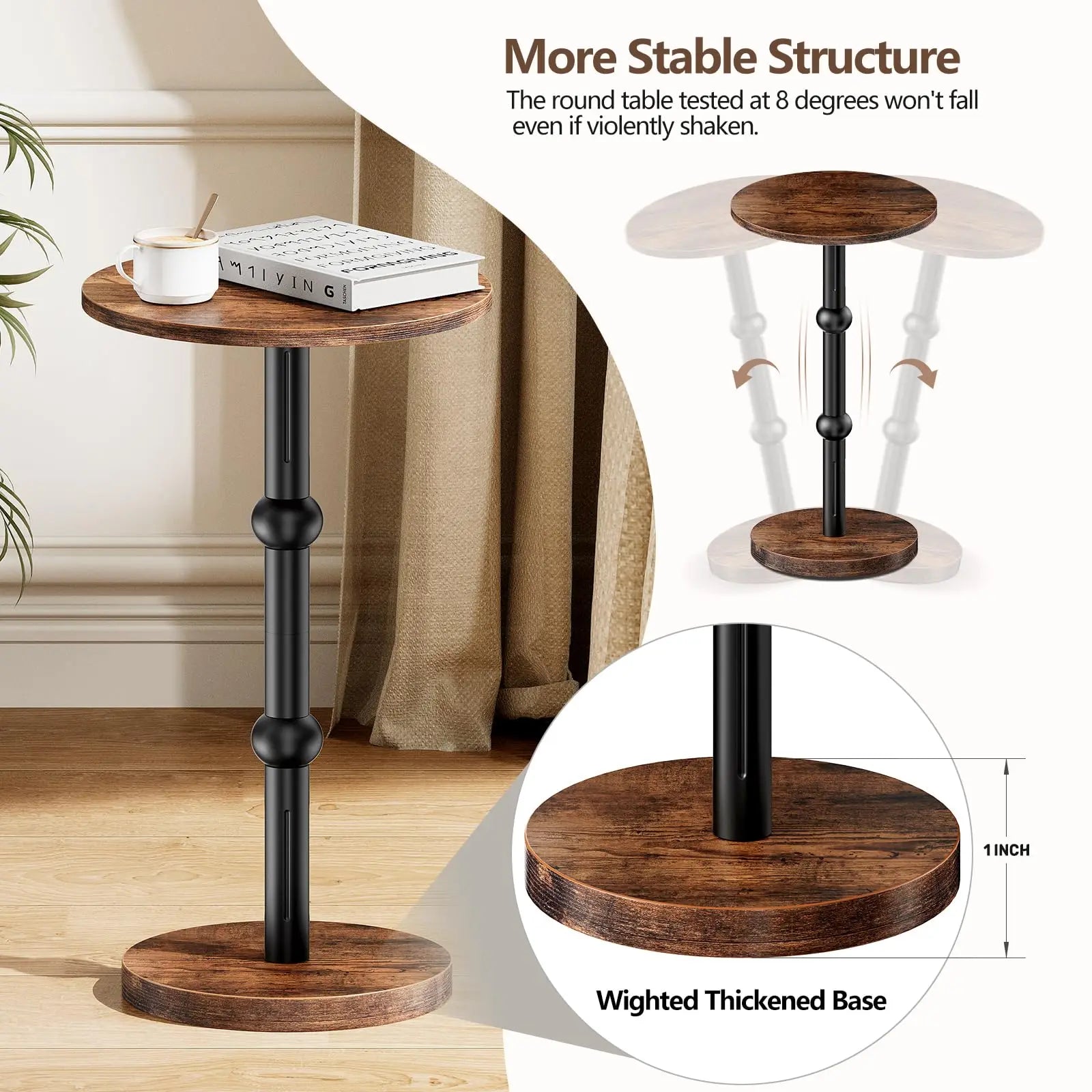 Drink table small round side for spaces accent with metal leg thickened wood pedestal coffee tables living room