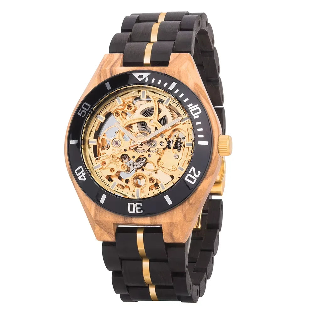 Wooden automatic mechanical watch men wristwatch bobo bird top fashion luminous hands clock custom gift box relogio