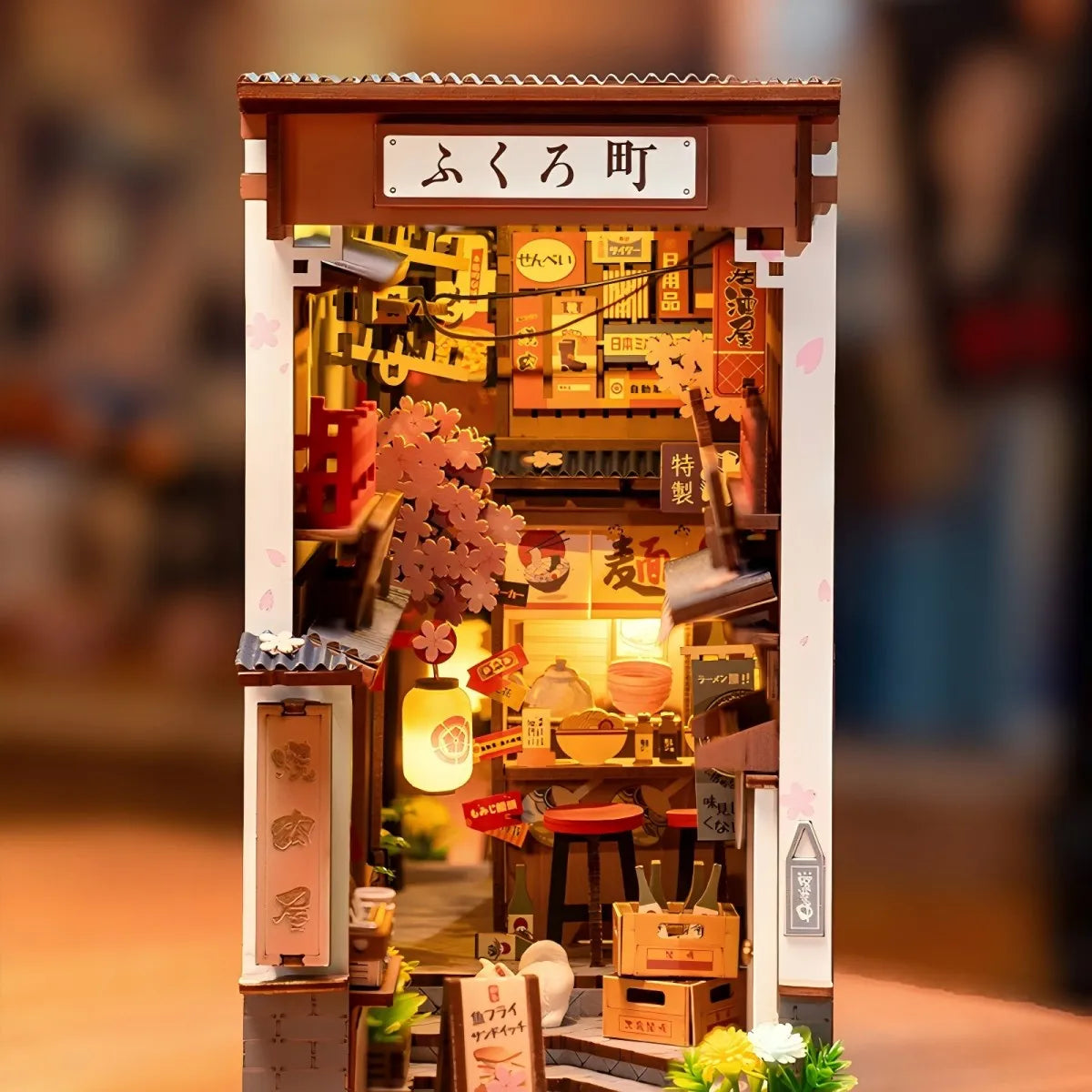 Robotime rolife sakura wine alley japanese style design book nooks kit for family home bookshelf decoration 3d diy