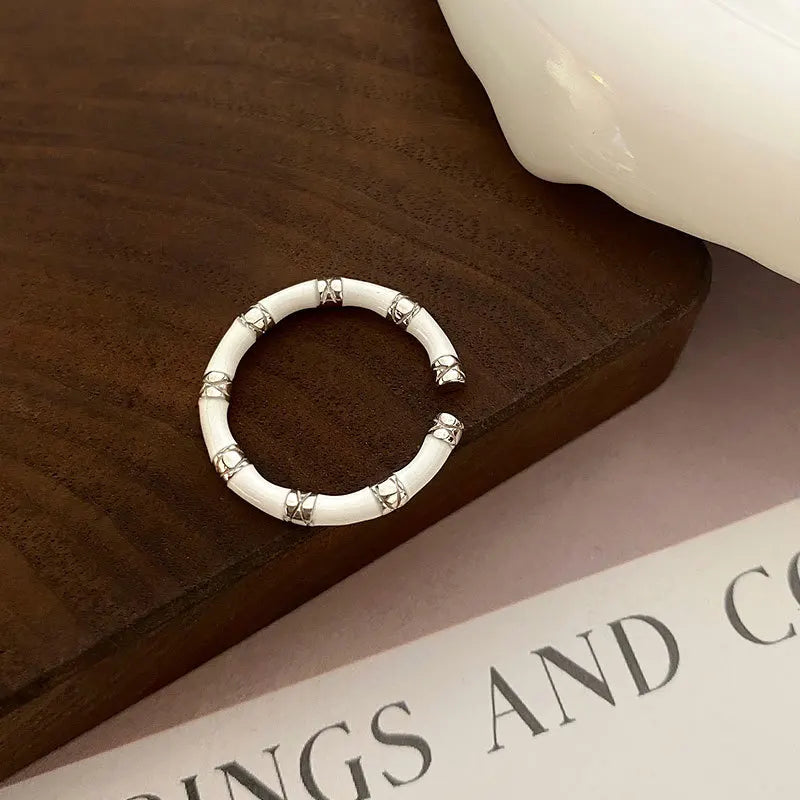 925 sterling silver luxury jewelry black white bamboo adjustable rings for women couple accessories wholesale jewellery