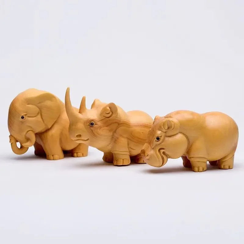 Manual wood carving wooden product rhino hippo elephant room home decor car ornaments decoration sculptures & figurines
