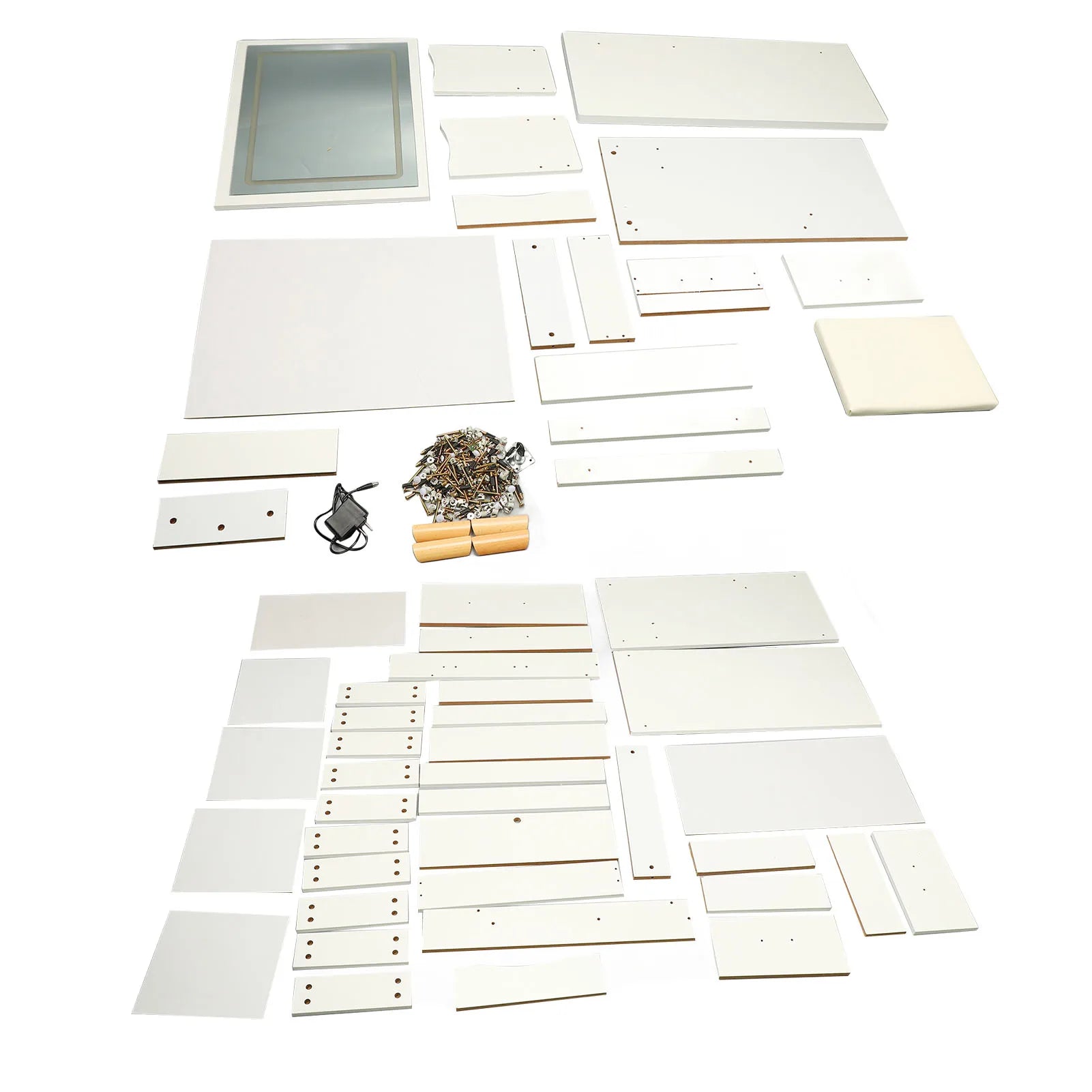 Vanity table dressing modern multi functional lighted mirror desk with drawers shelves padded stool for bedroom