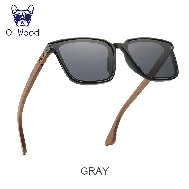 Oi wood men women square sunglasses wooden eyeglasses polarized blue lenses mens glasses luxury eyewear - gray