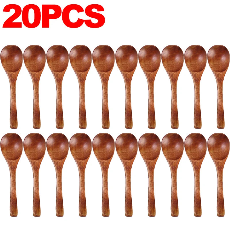 1/20x reusable wooden spoons for dinner coffee milk dessert home kitchen spice condiment salt sugar spoon tableware