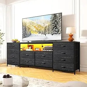 12 drawer dresser tv stand for 65 70 75 inch 63’’ w extra long bedroom with led lights & power outlets entertainme