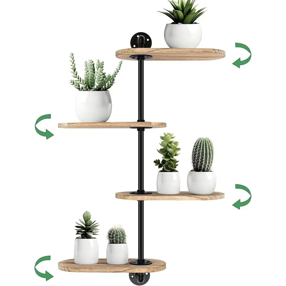 4 tier rotating window plant shelves wooden indoor hanging wall mounted display stand office kitchen living room