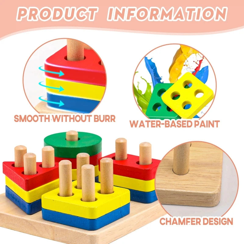 Educational wooden toys geometric shapes montessori puzzle color sorting math bricks baby preschool learning games