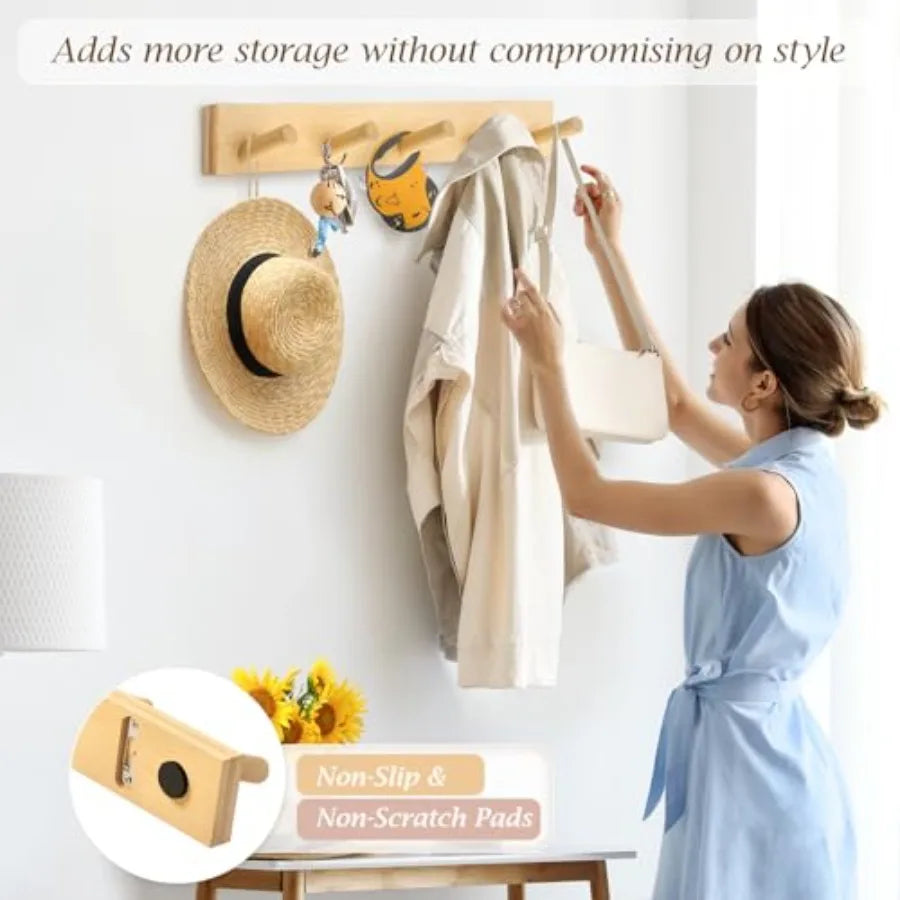 Coat rack wall mount wooden hanger with 5 hooks heavy duty tural 1 pcs - united states
