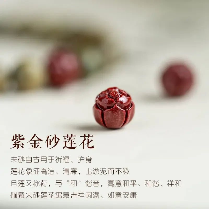 Green sandalwood lotus cinnabar bracelet wooden buddha beads unisex bring in wealth and treasure handstring couple