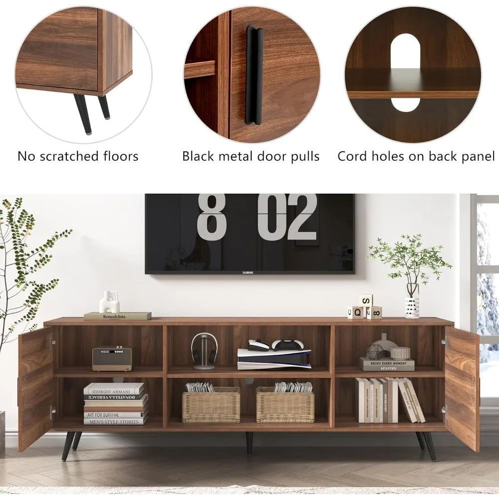 70 inch mid century modern tv stand for 75 wood with storage entertainment center living room bedroom t