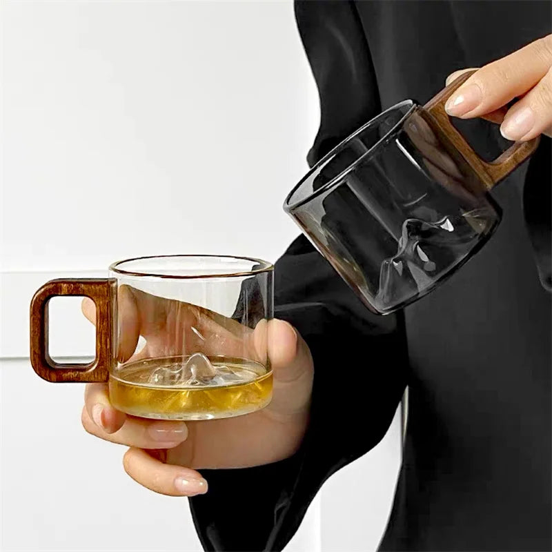 Small capacity 110ml walnut wooden handle glass coffee mug freshly ground cup home tea milk breakfast cups drinkware