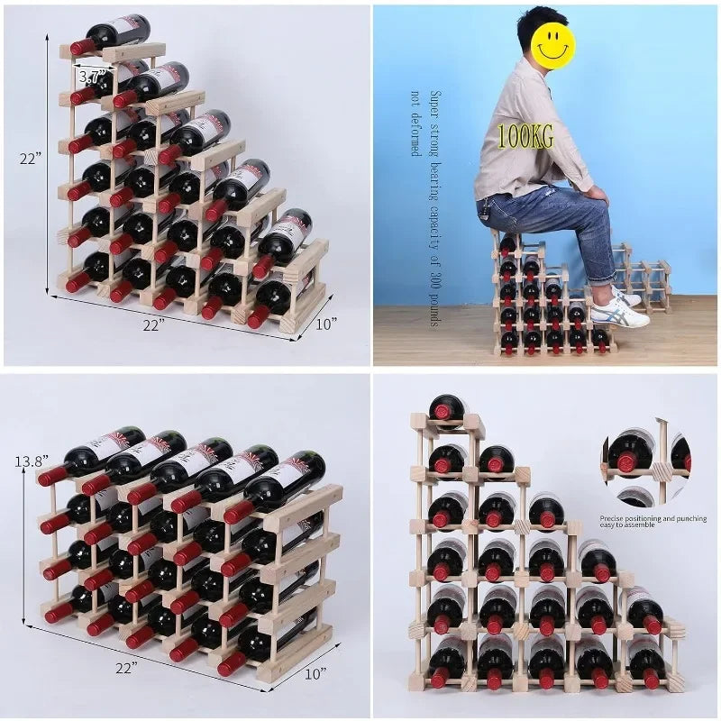 Wine rack small countertop cabinet stackable storage wooden freestanding floor holder - 20 bottles / united states