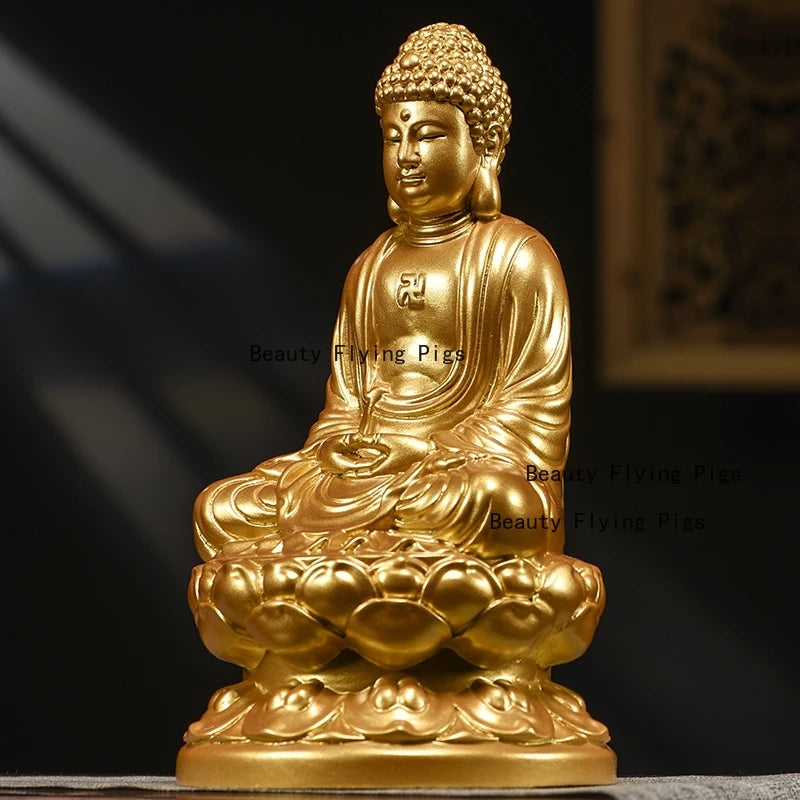 Pure wood buddha statue of shakyamuni solid carved wooden gifts home decoration feng shui - religious (buddhist)