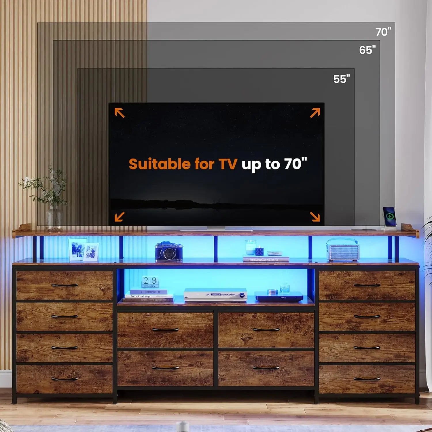 [limited time offer today only! ]12 drawers tv stand dresser for 65/70 inch entertainment center with led lights &