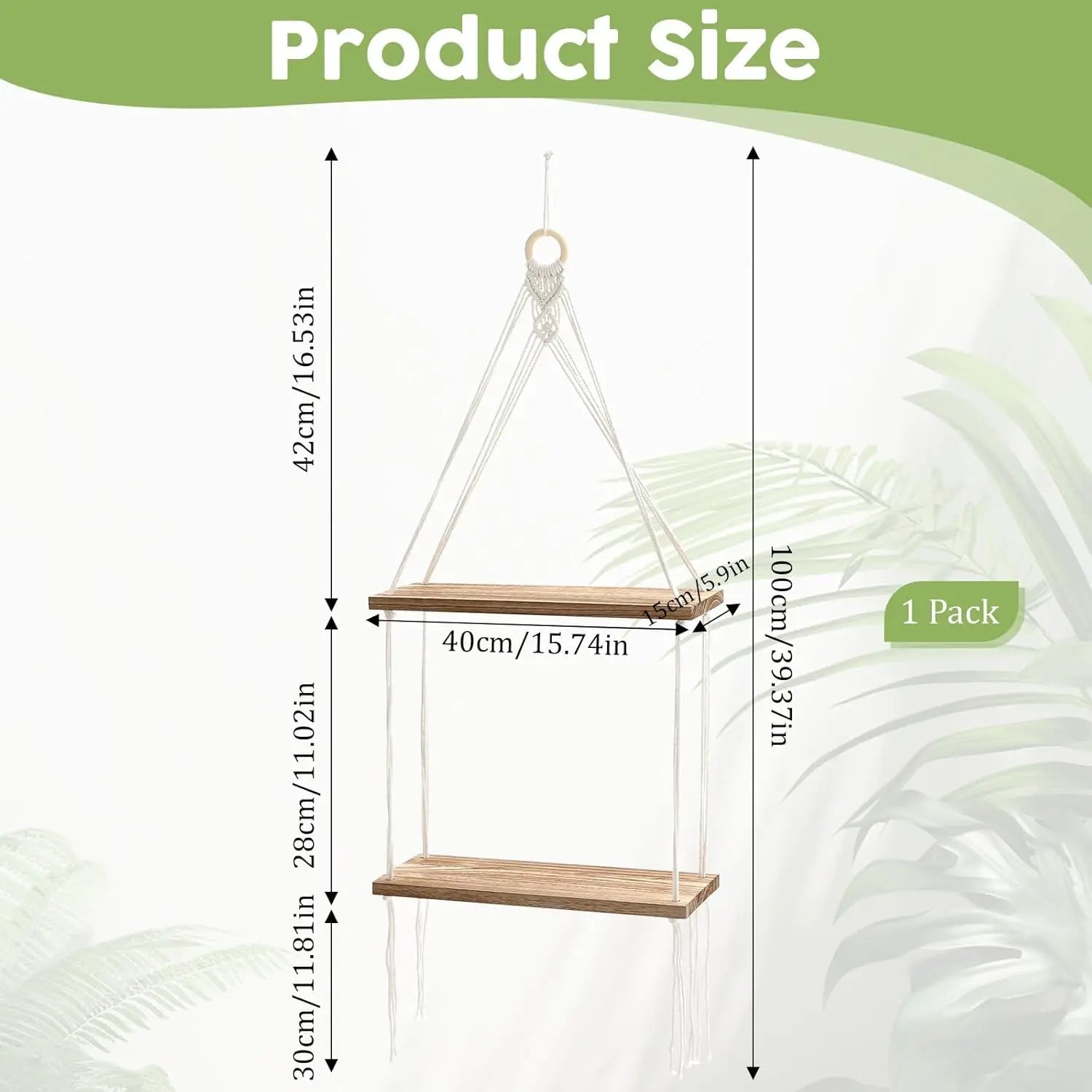 Macrame hanging shelf boho plant 2 tier wall decor wooden shelves cotton rope display photos pla - united states