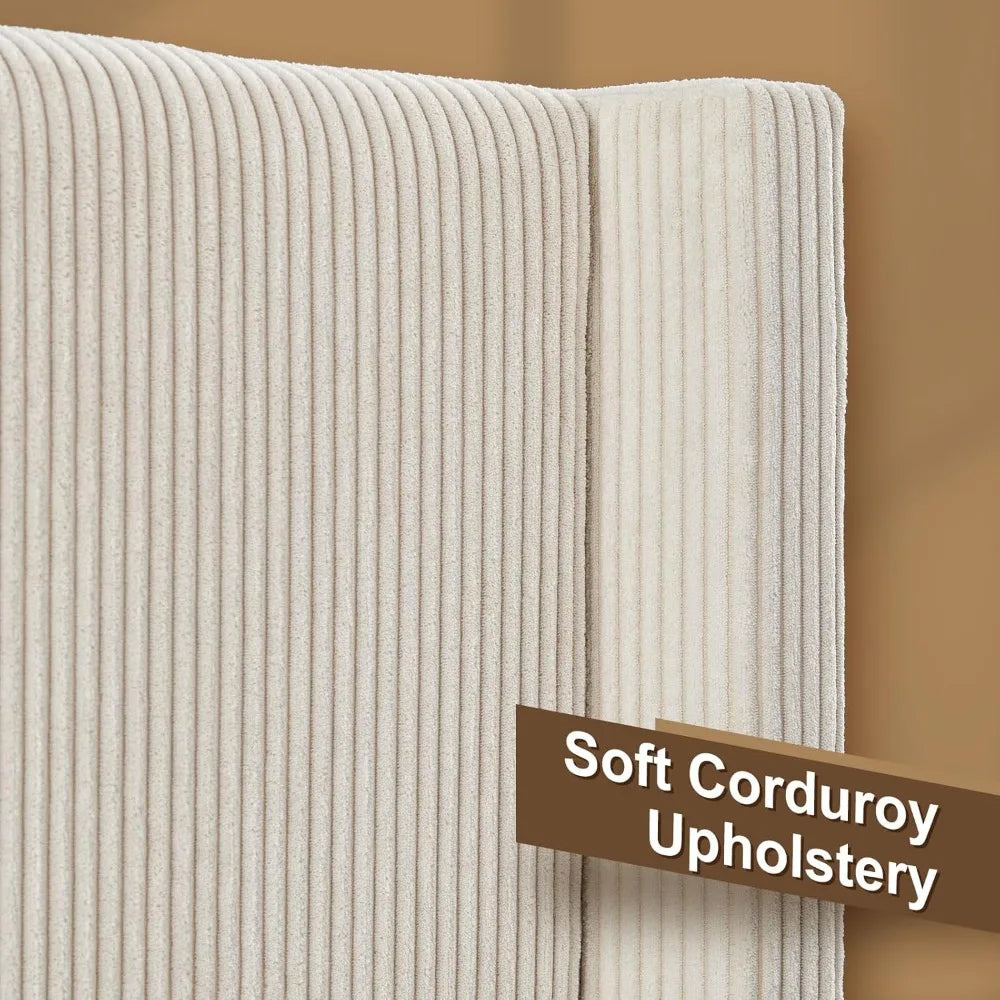 King size upholstered platform bed frame wingback with 50.8 headboard corduroy/solid wood leg/no box spring needed/no