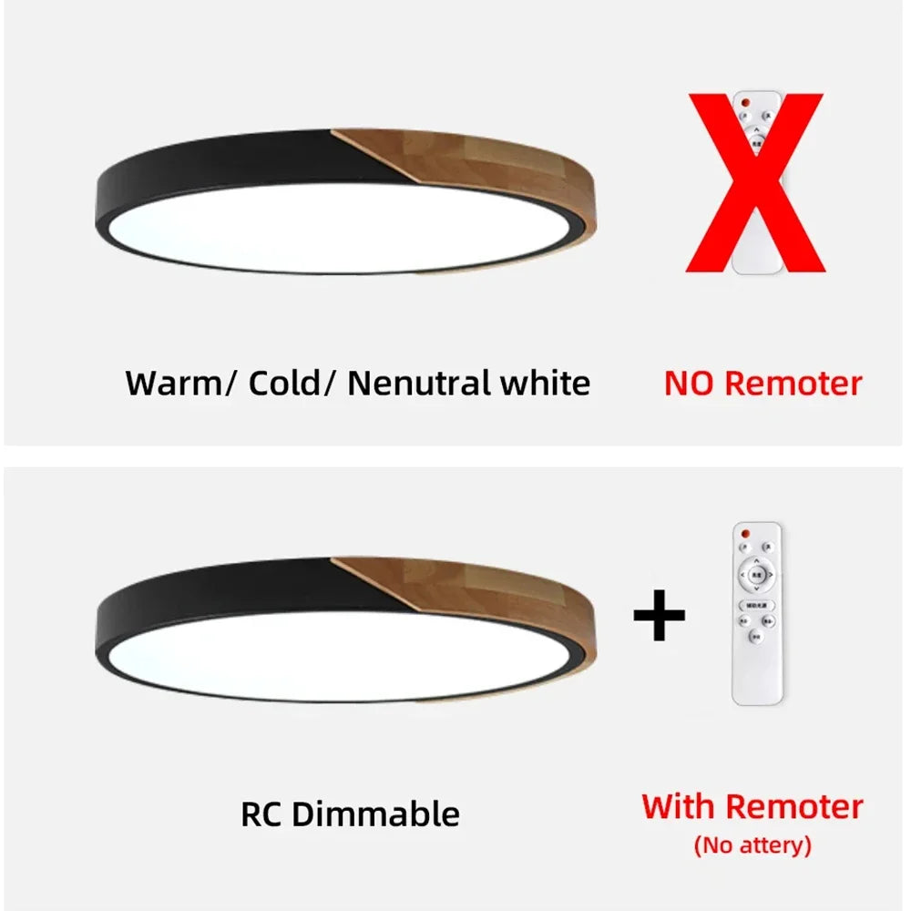 Led ceiling light modern nordic round lamp wooden home living room bedroom study surface mounted lighting fixture