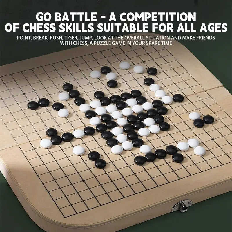Portable go game foldable black and white chess pieces set children wooden puzzle board for party travel fishing