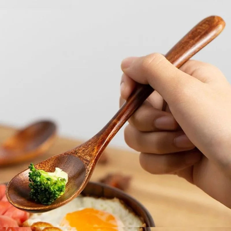 1/20pcs kitchen wooden soup spoons long handle coffee milk honey stirring scoops reusable teaspoons cooking utensil