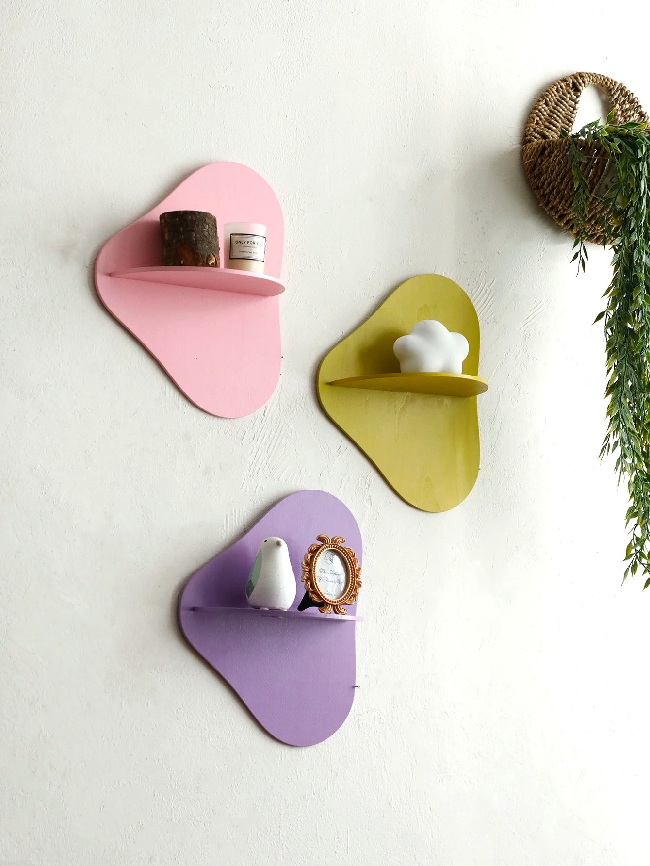 Colorful floating wall shelf display wooden plant flower pot tray storage rack art home decoration for girl room decor