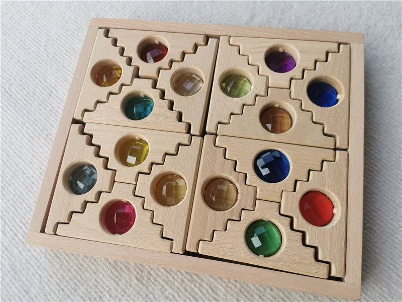 Kids large buidling wood toys x-shapes grids step gables stacking see through diy creative play - step gems in tray 16