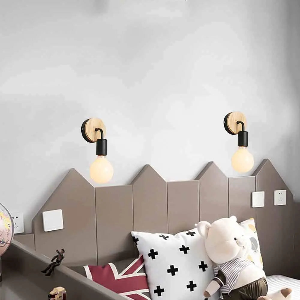 1.8m modern simple iron art wall light fixture e27 with eu plug wood bedside lamp for bedroom living room stair aisle