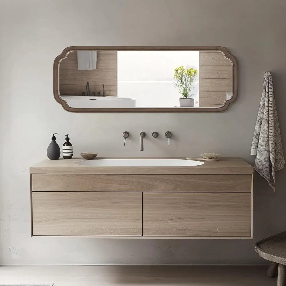 Full length mirror wall mounted 43’’x16’’ rustic wooden frame floor large body for bedroom leanin - walnut a / united