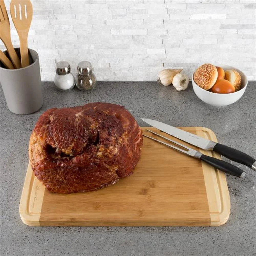 Eco-friendly two tone bamboo cutting board with juice groove extra thick kitchen chopping serving anti-microbial