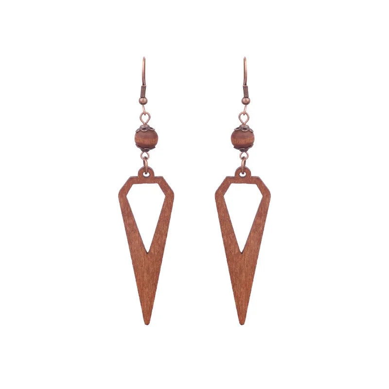 10pairs/lot earrings geometric hollow out flower design beaded vintage wood ear clip - multi - earring