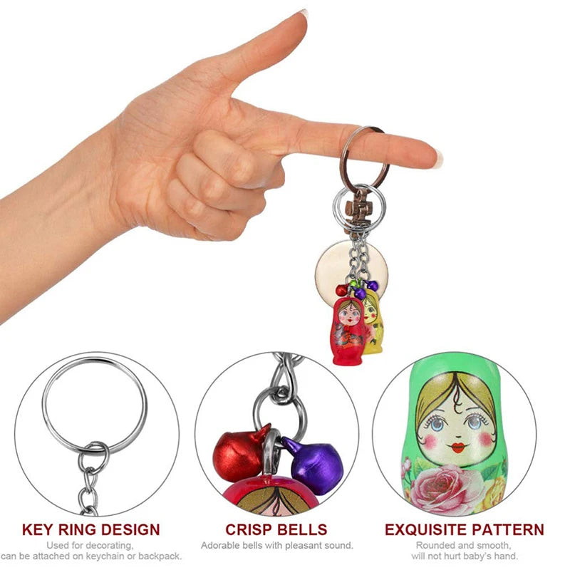120pcs russian nesting dolls keychain wood key rings stacking car bag charms pendant backpack - mix colors - chain