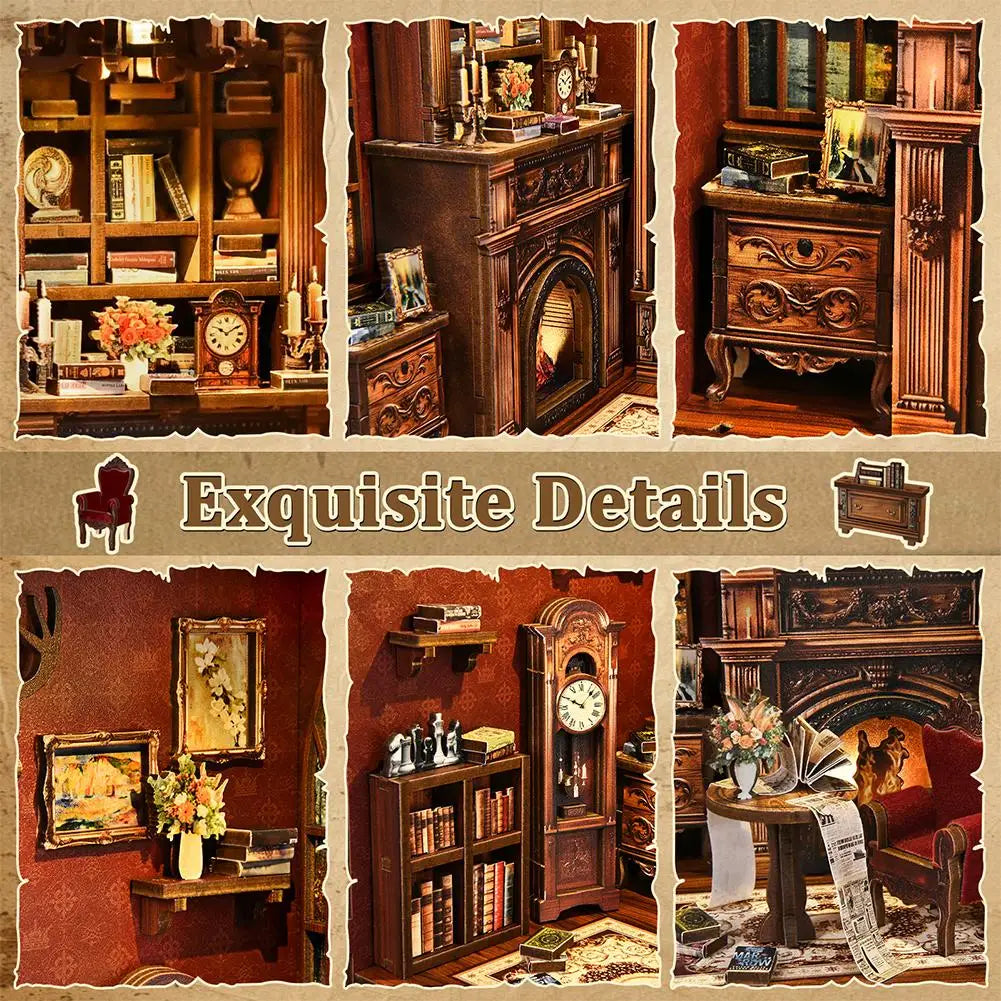 3d wooden miniature library shimmering bookcase diy cabin bookend model three-dimensional hand-assembled home desk