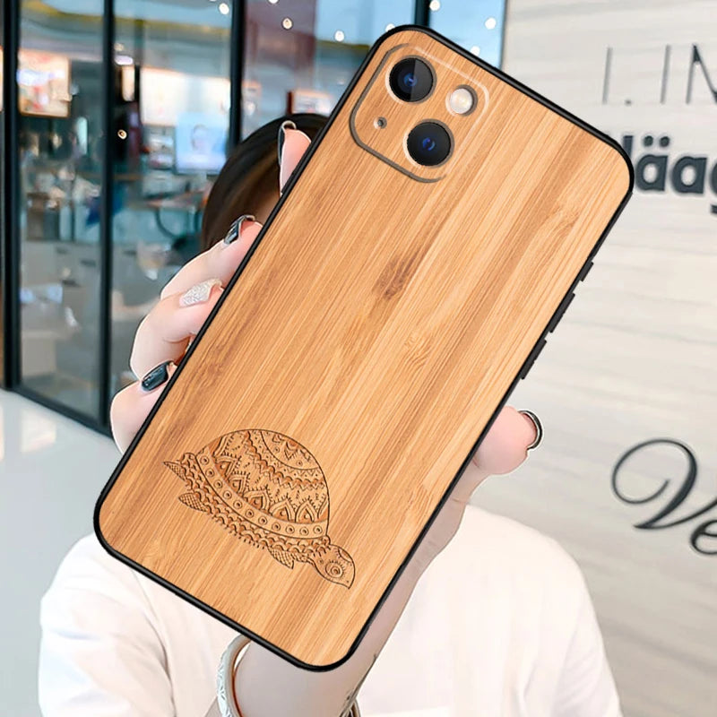 Wolf bike butterfly wood phone case for iphone 13 12 mini 11 14 15 16 pro max plus x xs xr cover shell - ooo826 / 14pro