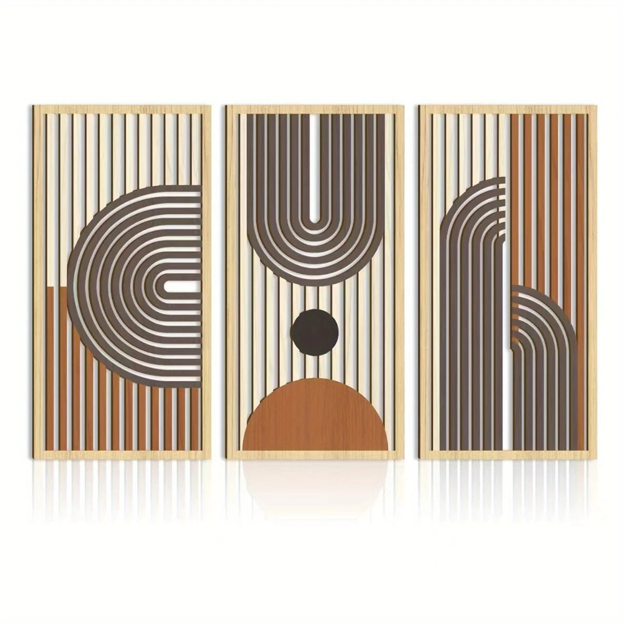 3pcs modern line hollow wooden art wall decor abstract geometric sculptures for bedroom living room office