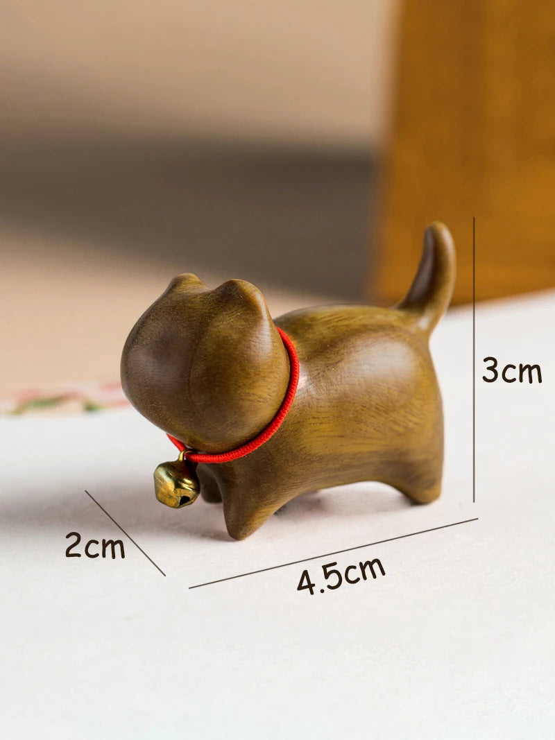 Mini natural wood cat dog miniatures hand-carved wooden puppy kitty figures room decor home decoration accessories - a1