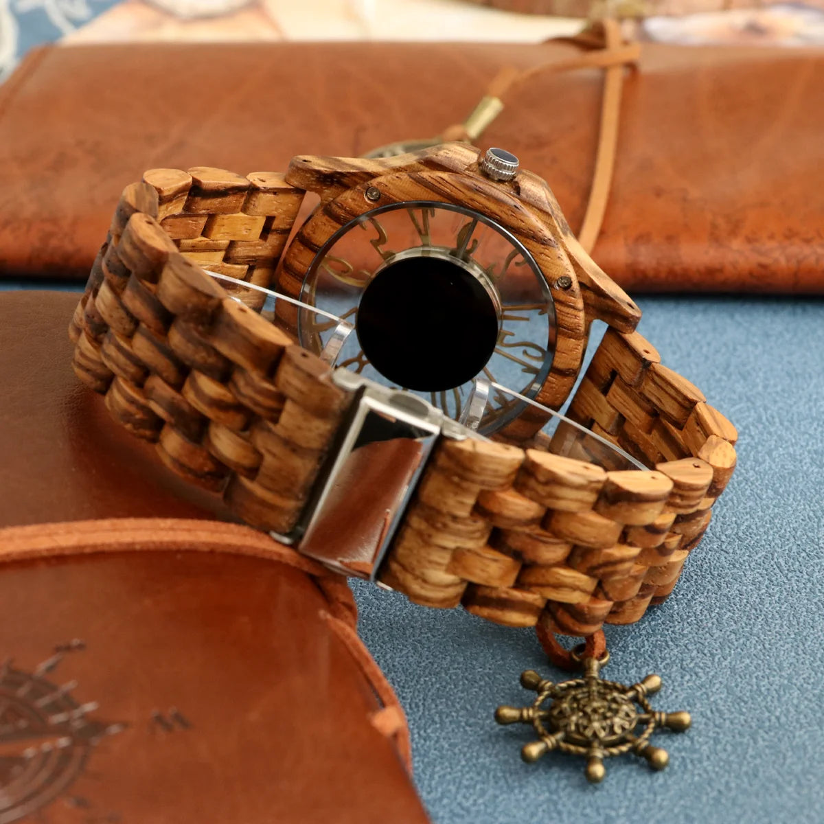 Men’s wood quartz watch personalised fashion transparent hollow timepieces wooden wrist watches for men dropshipping