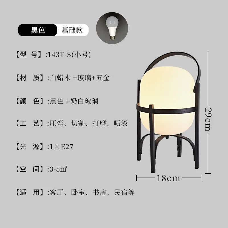 Japanese design solid wood glass desk light led e27 vintage table lamp home decor living room bedroom bedside kitchen