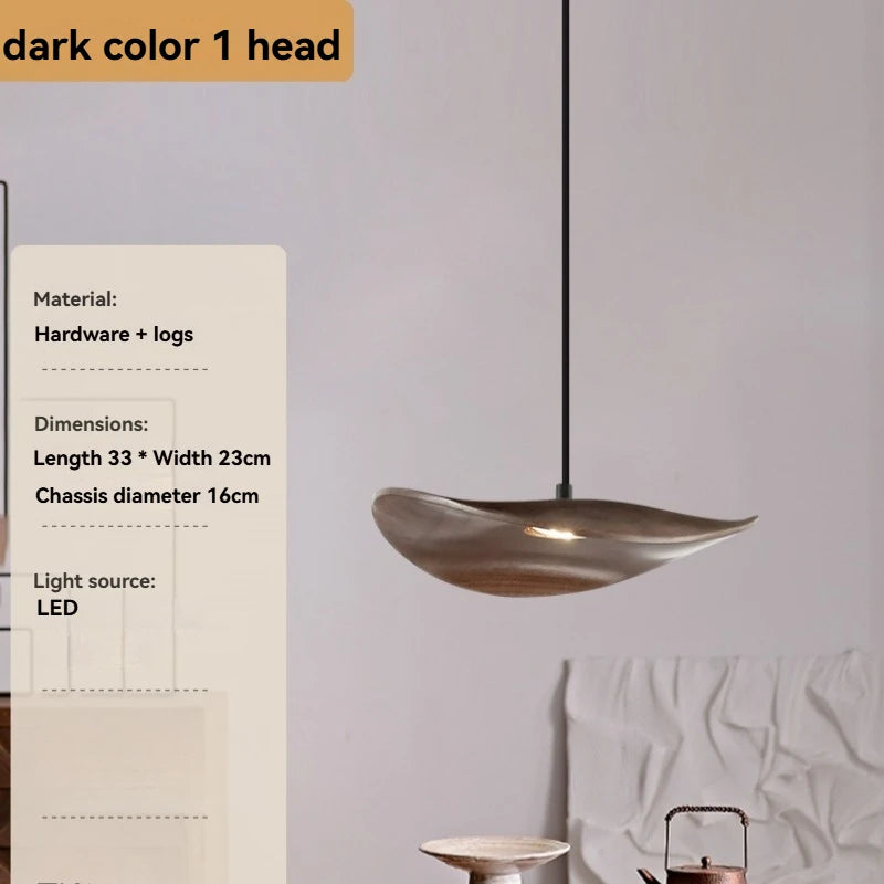 Solid wood walnut color leaf multi-head combination chandelier living room main lamp restaurant wabi-sabi retro style