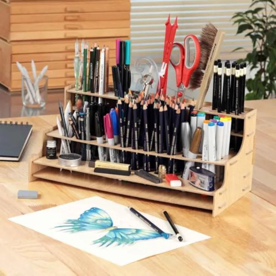 Mezzo artist drawing rack - wood grain laminate multi layer desk stand professional storage display organizer for pens