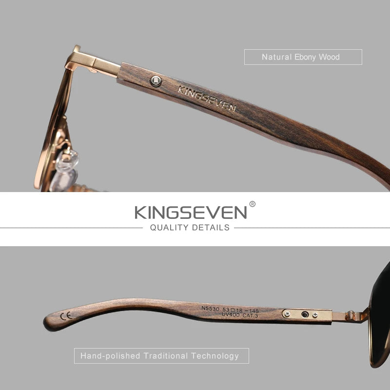 Kingseven quality upgrade ebony wood sunglasses men polarized uv400 protection retro eyewear women oculos