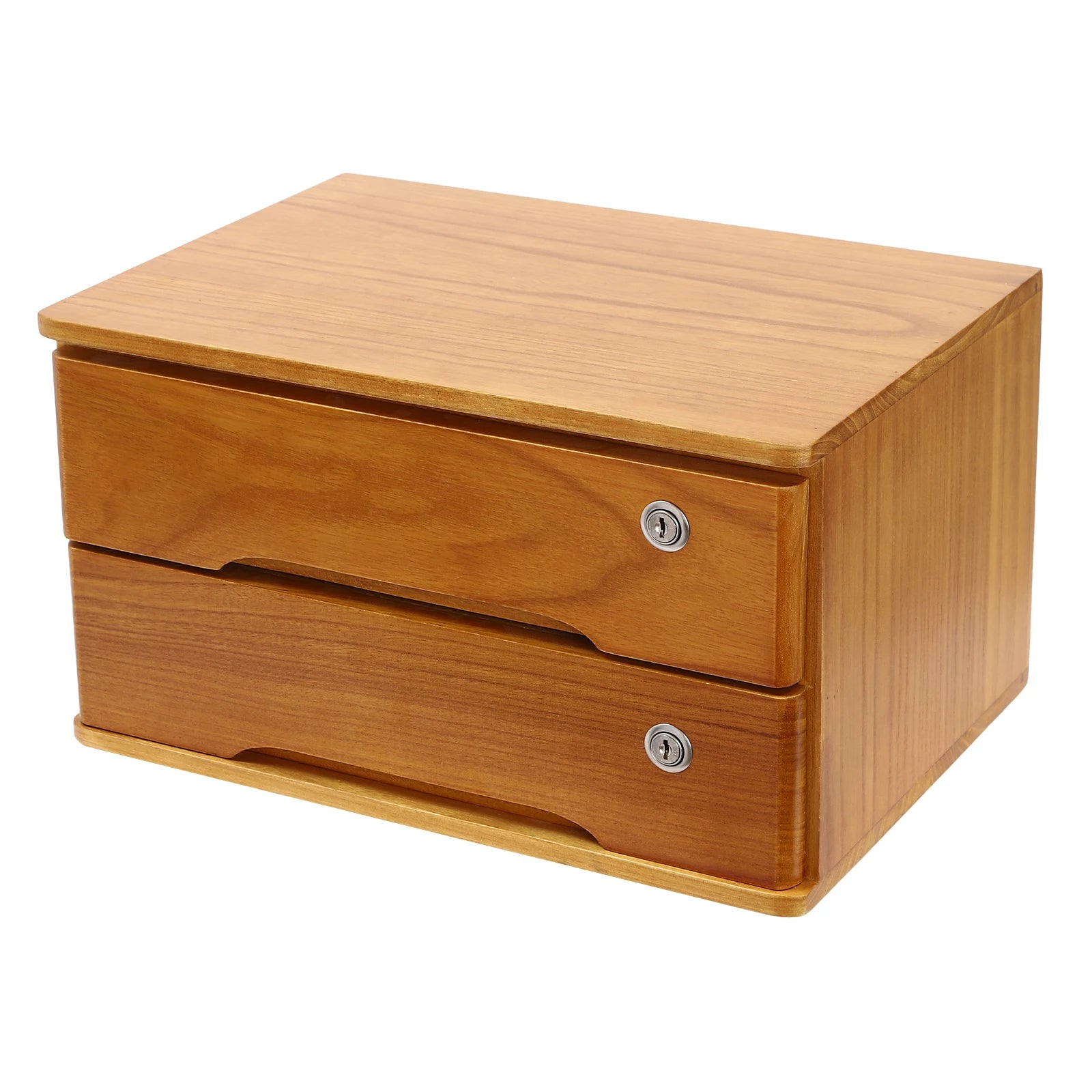 (wood yellow) 2-tier storage box desktop with lockable drawers wooden for office study dresser - united states / wood