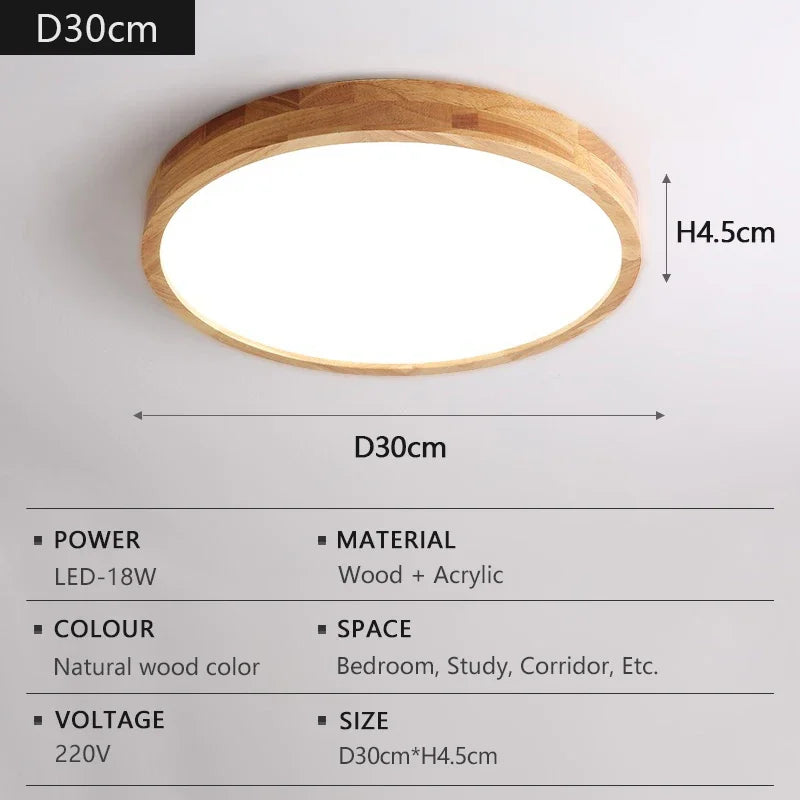 Nordic solid wood led ceiling light round grain lighting lamps kitchen living room bedroom indoor home decor lamp