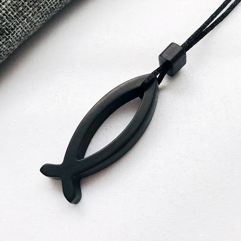 High grade ebony wood necklace for men jewelry personality jesus fish pendant necklaces women party accessories fashion