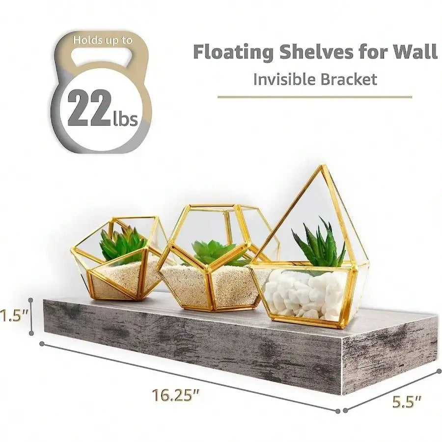 Wall mount floating shelf wood rustic farmhouse dcor 16.25 lx 5.50x 1.5 h 3 - shelves - united states / gray
