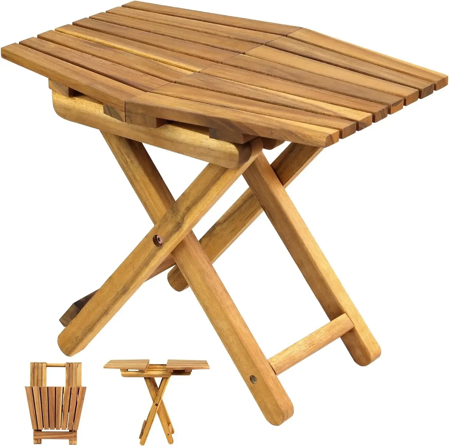 Small patio table outdoor folding side accent coffee end wood top - natural - set of 1 / united states