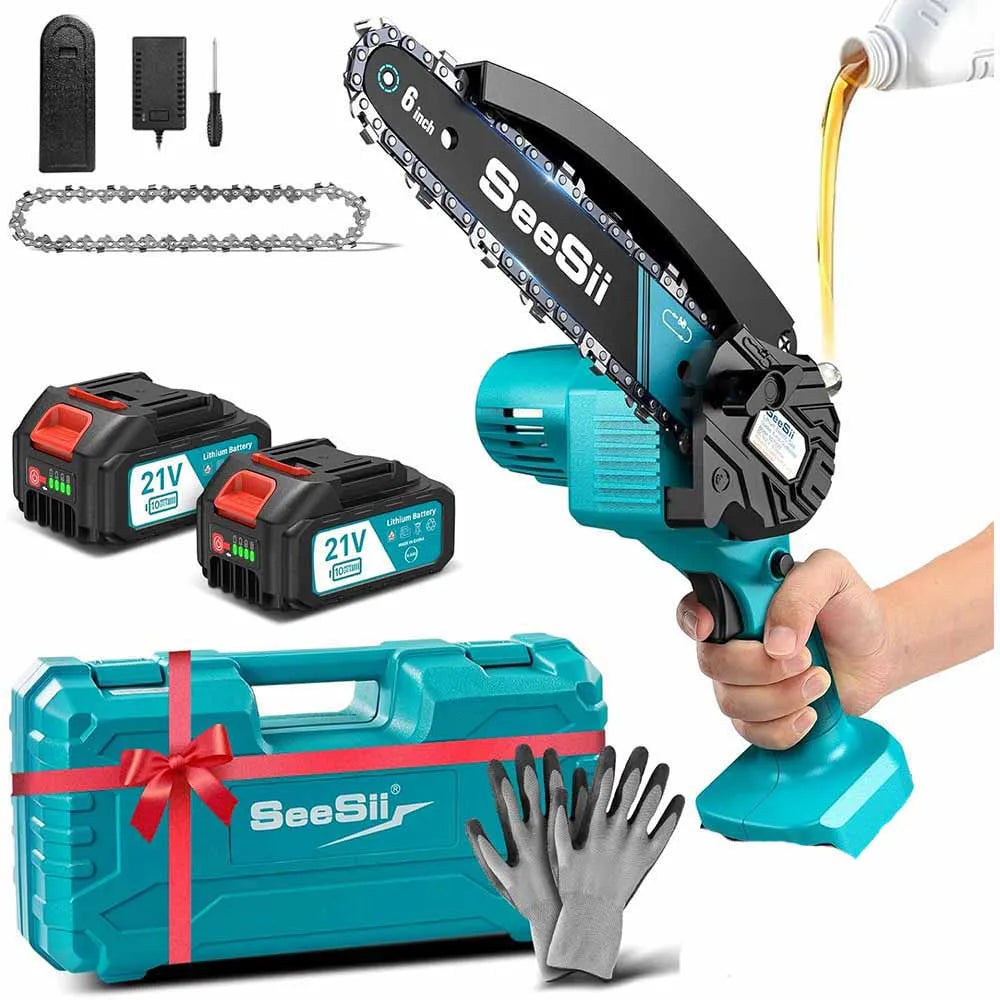 Seesii 6’’cordless mini chainsaw 15.2cm electric saw rechargeable woodworking garden pruning for makita 18v battery pin