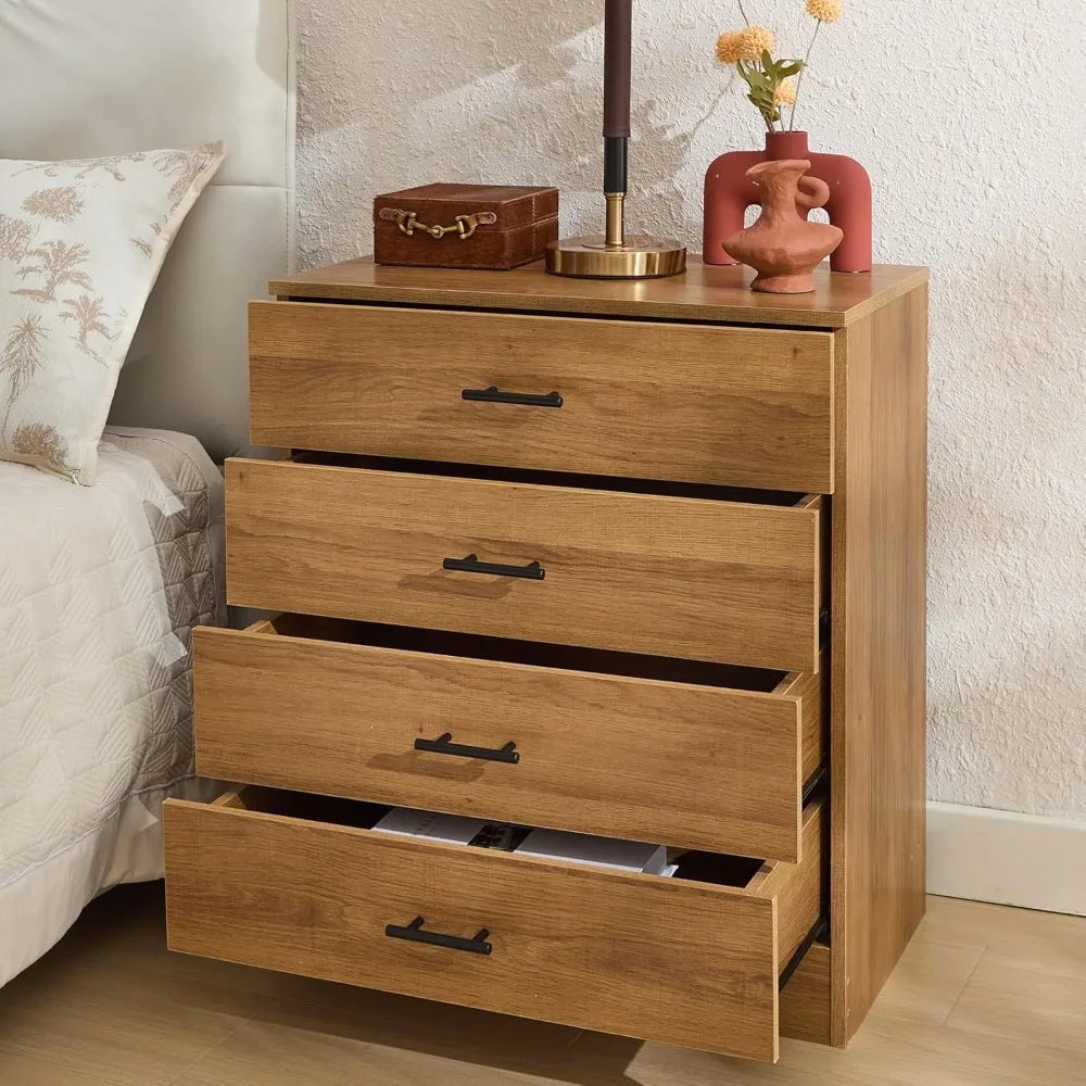 Oak wooden nightstand with 4 drawers tall nightstands end table modern bedside storage cabinet organizer unit