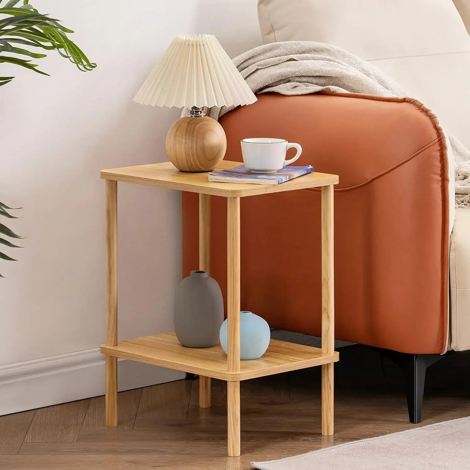 2 tier end table set of boho side with storage shelf nightstand bedside for small spaces bedroom living room - united
