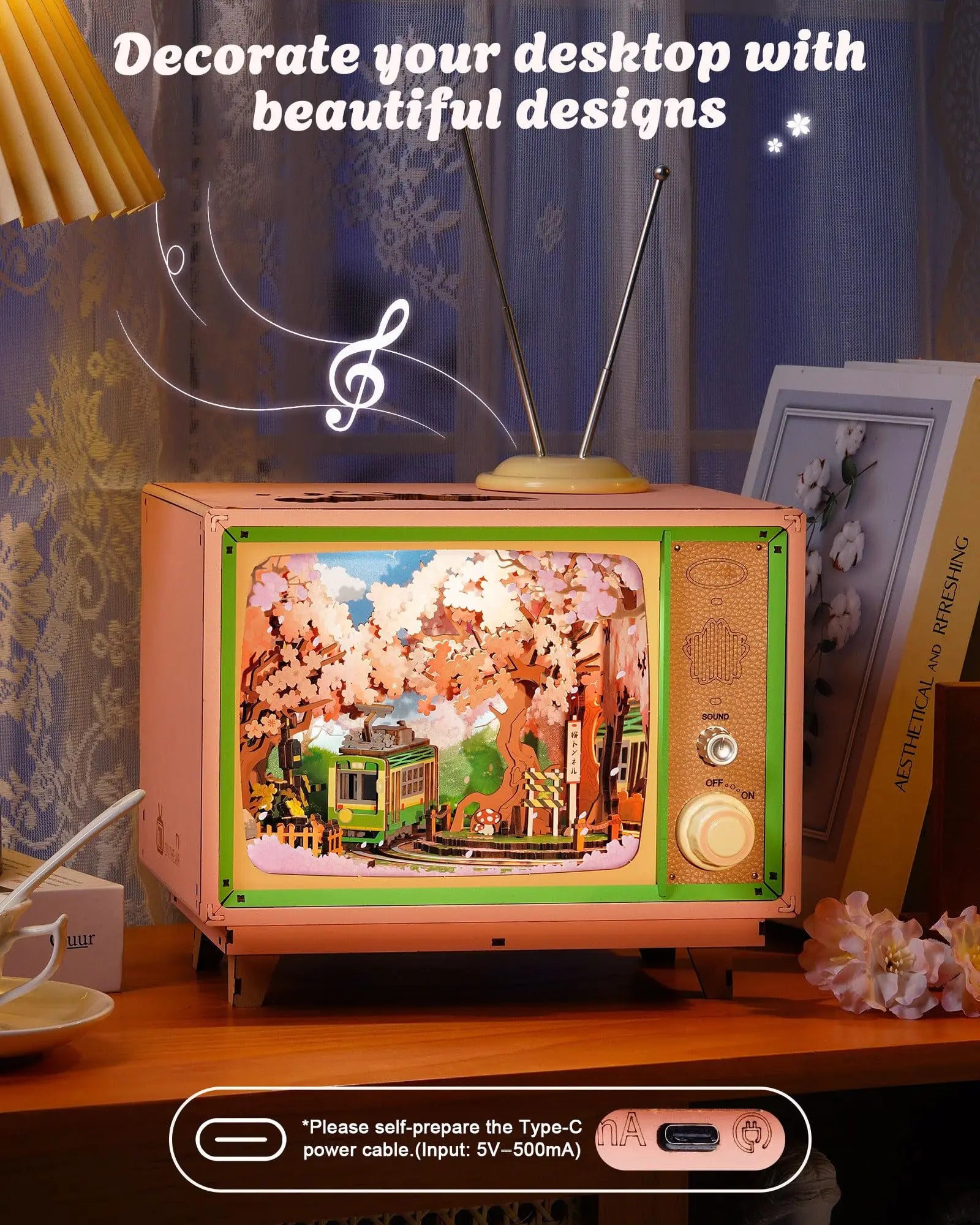 Robotime rolife sakura dreamy tour 3d wooden puzzle music box with light therapeutic home decor unique gift
